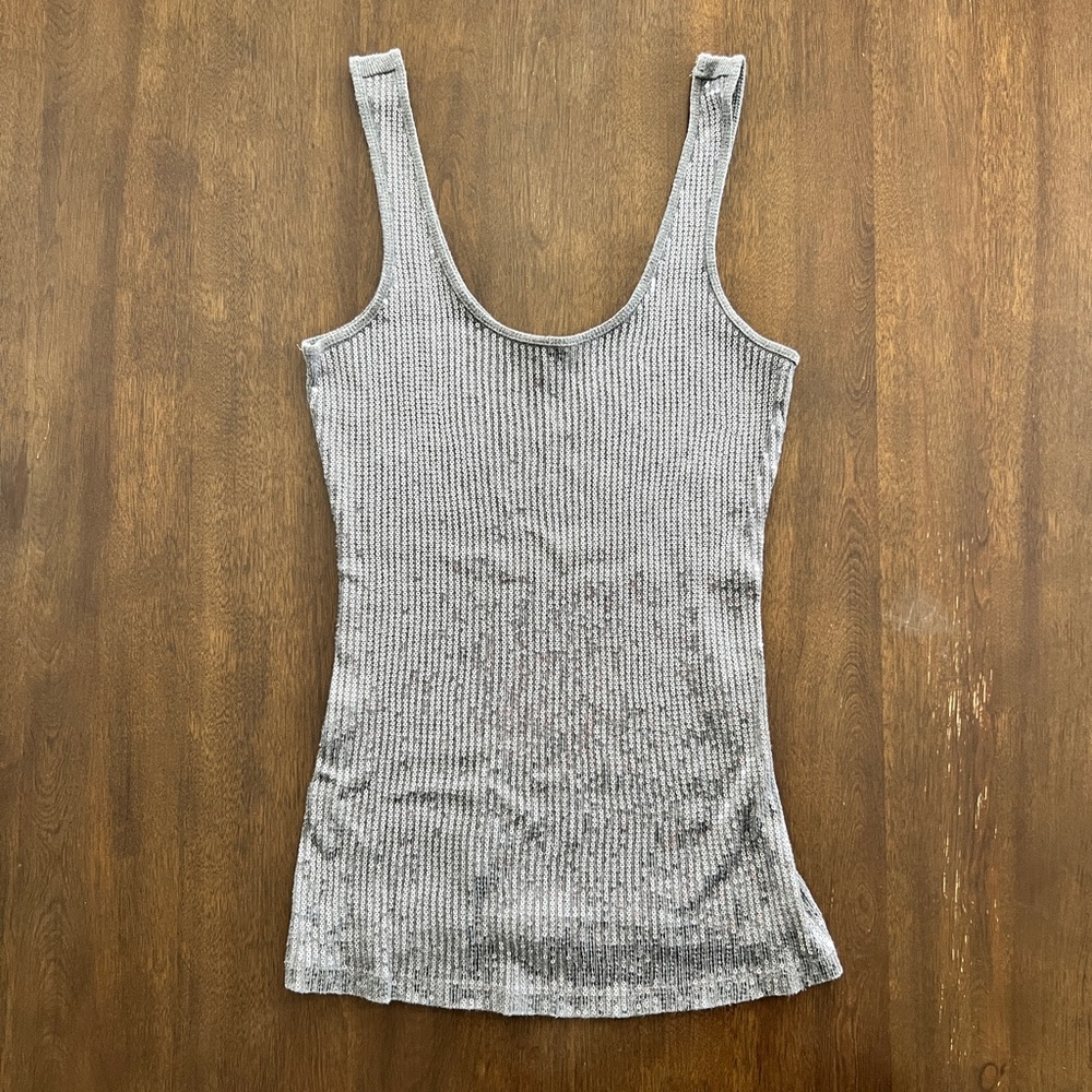 Gray Silver Sequin Ribbed Express Women's Tank Top size Small